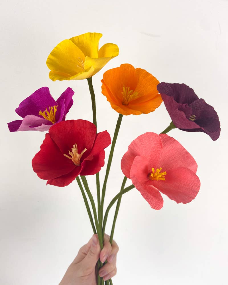 California Poppy Crepe Paper Flower: Burgundy