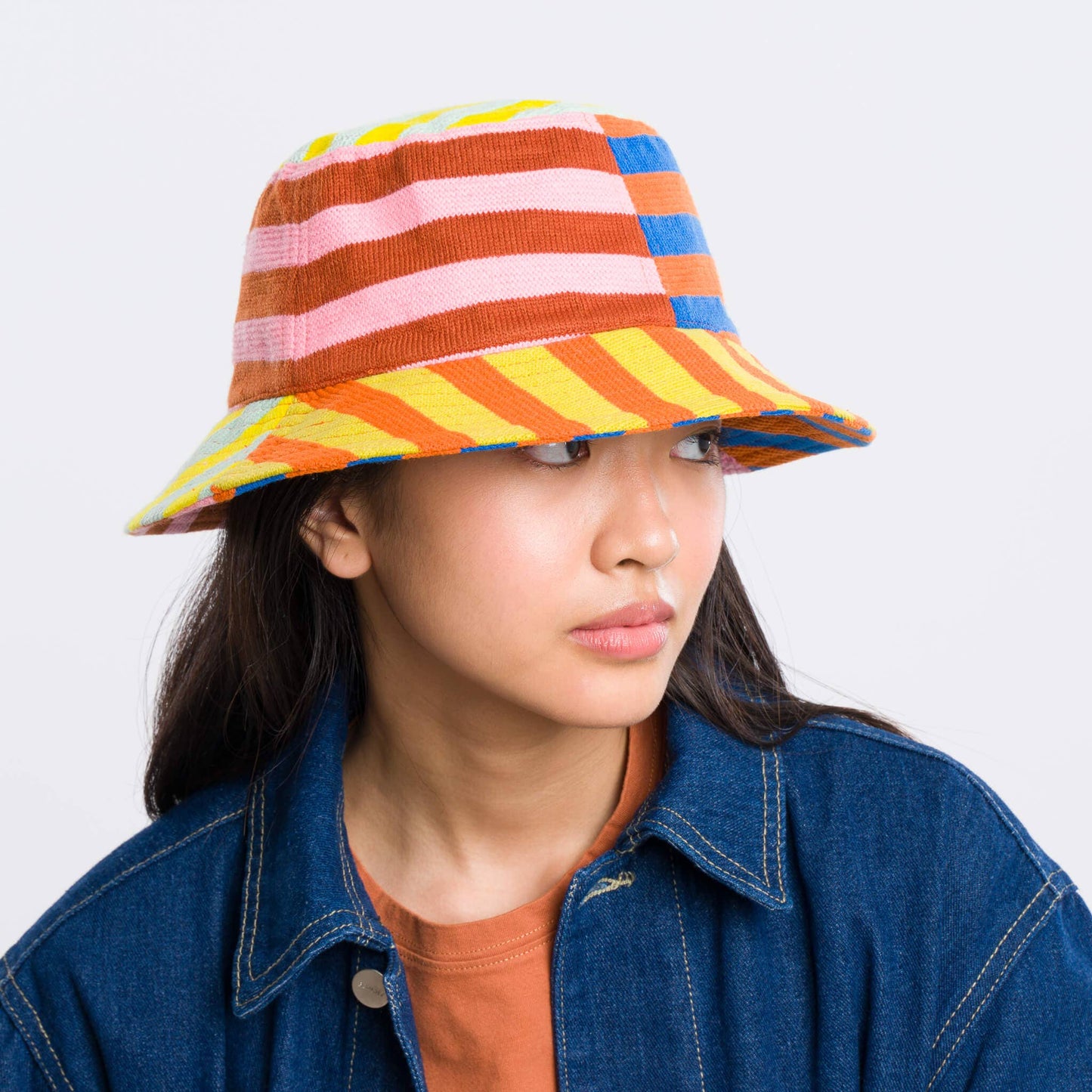 Super Stripe Bucket Hat: Peach Cobalt