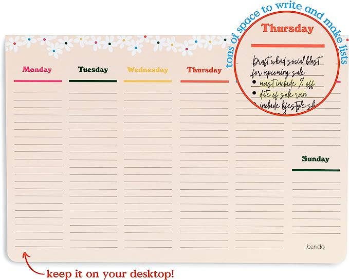 Week-To-Week Mega Desk Notepad - Daisies