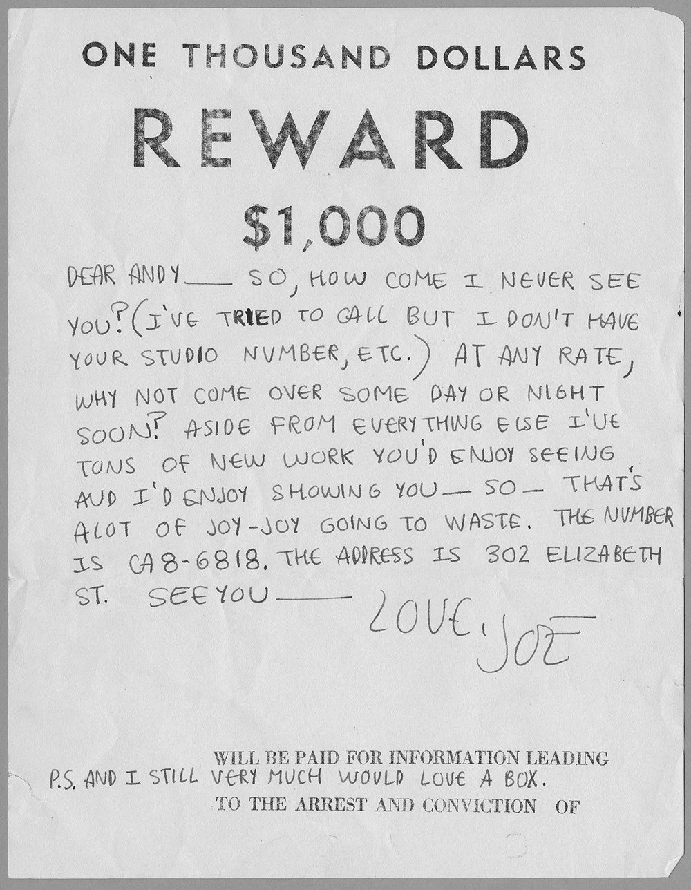 Love, Joe : The Selected Letters of Joe Brainard
