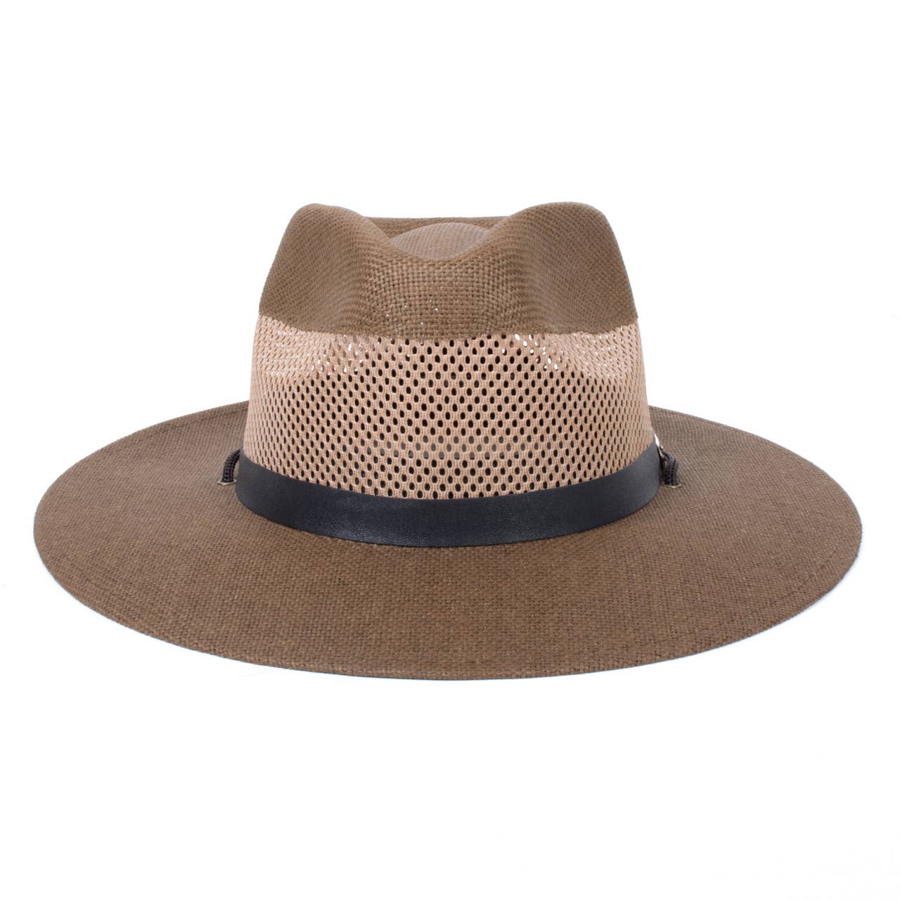 Men's S/S Leather Belt Banded Mesh Fashion Fedora Hat: Honey Gold / L/XL