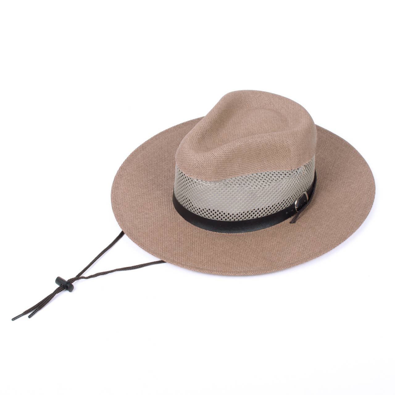 Men's S/S Leather Belt Banded Mesh Fashion Fedora Hat: Honey Gold / S/M