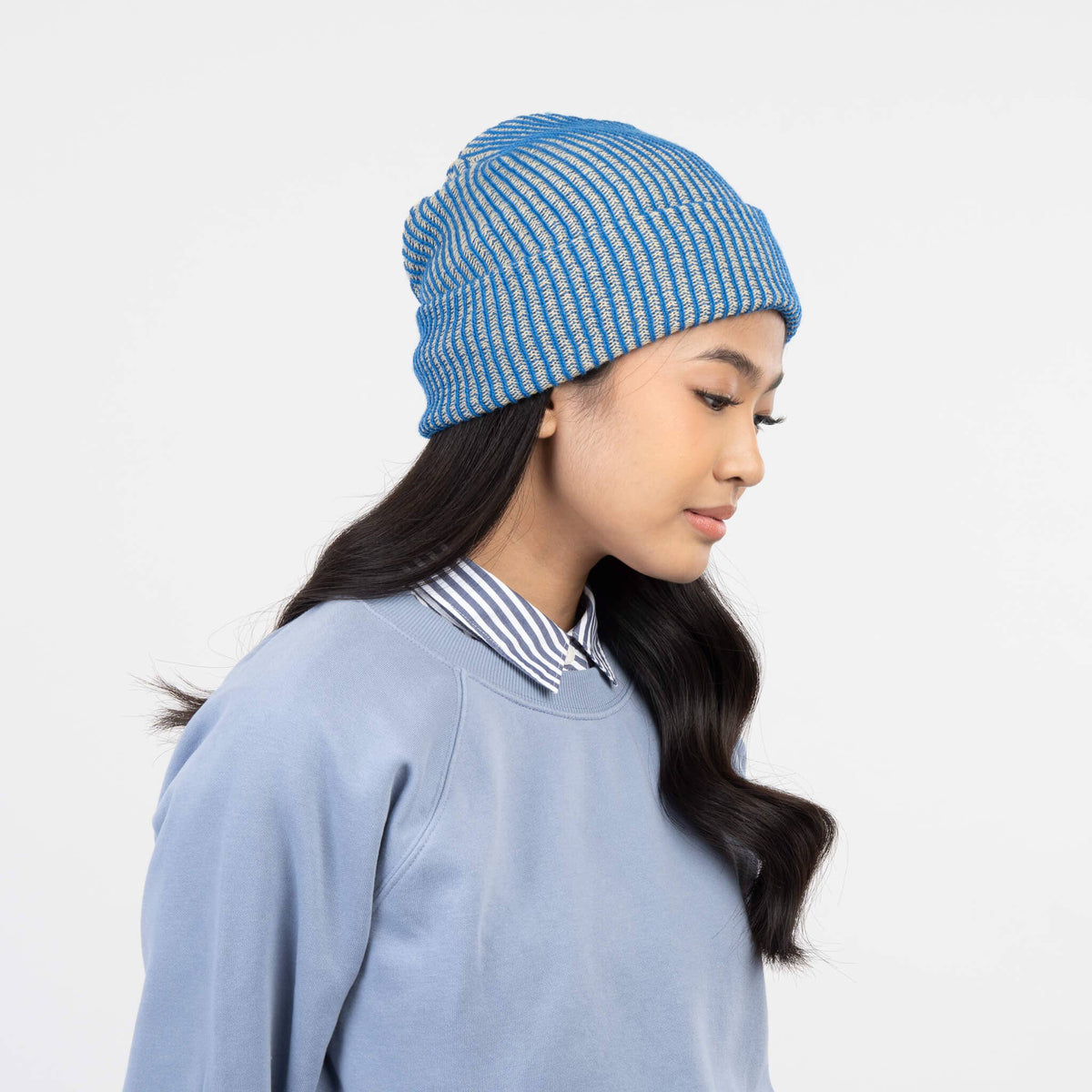 Simple Rib Knit Beanie: Golden Olive Navy