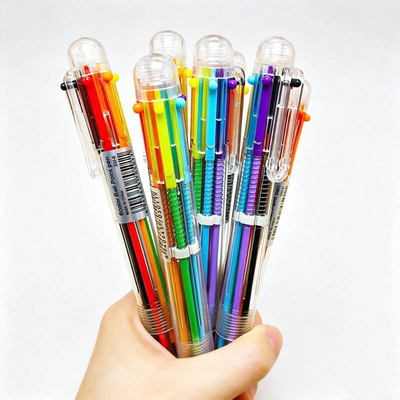 6-Color Retractable Multi Ink Ballpoint Pen: Colorful / OS