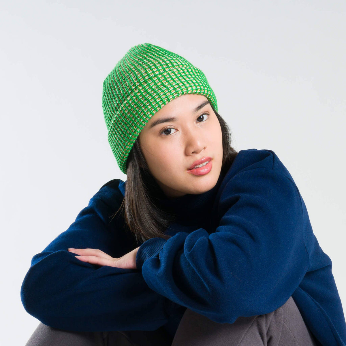 Simple Grid Knit Beanie: Fuchsia