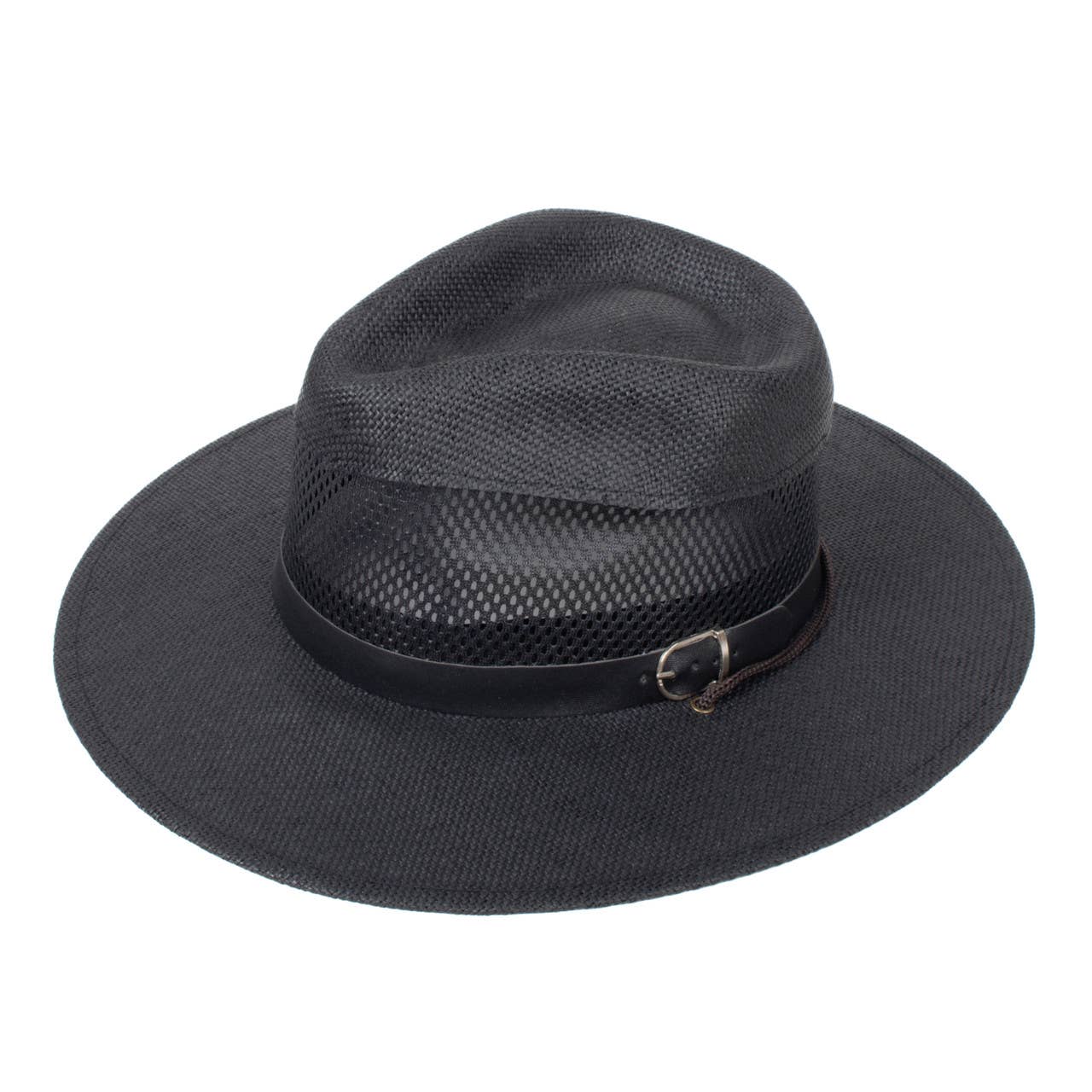 Men's S/S Leather Belt Banded Mesh Fashion Fedora Hat: Honey Gold / S/M