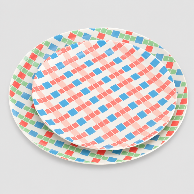 Gingham Dinner Plate: Orange White / 25CM
