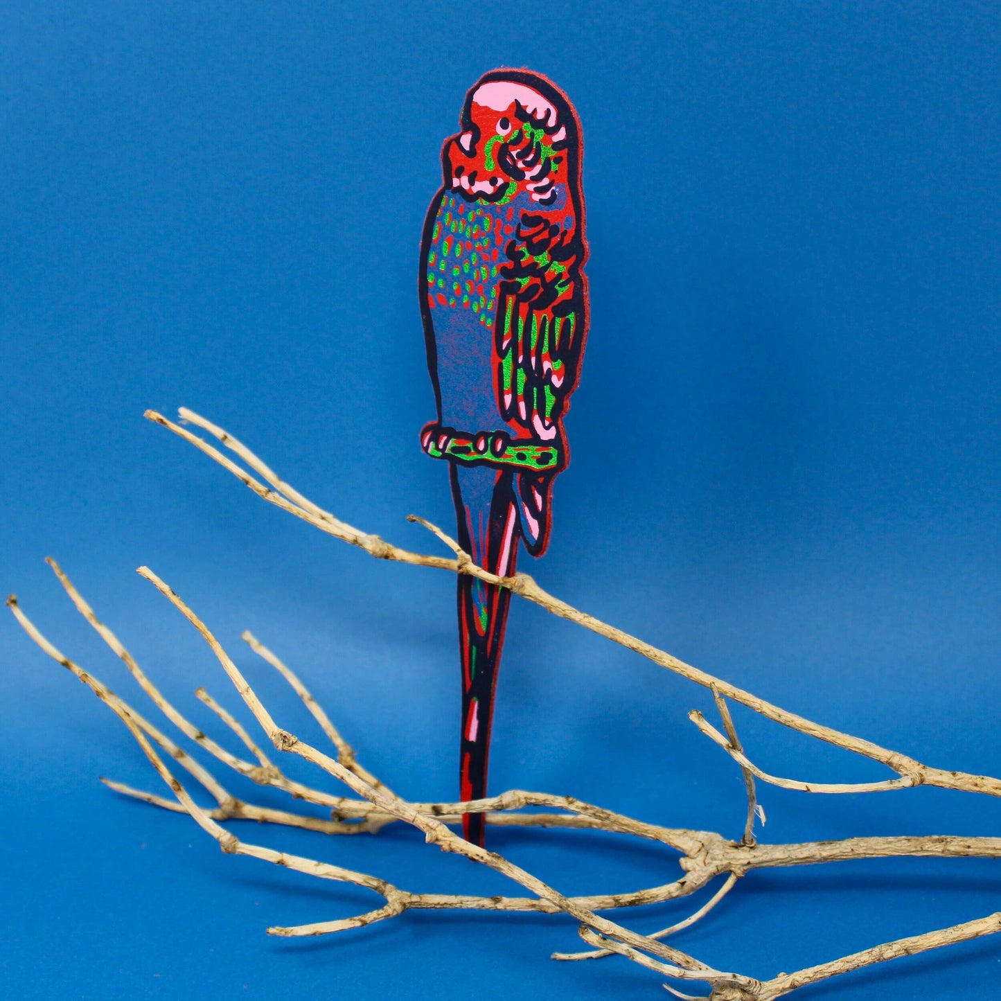 Parakeet Bookmark: Red/Blue