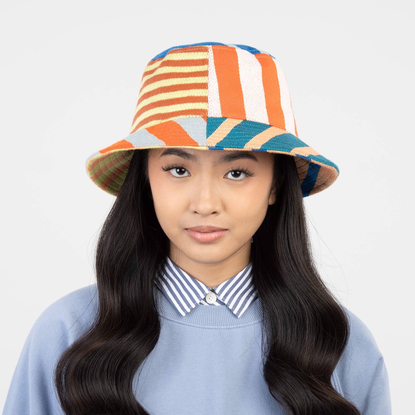 Patchwork Stripe Bucket Hat: Sport