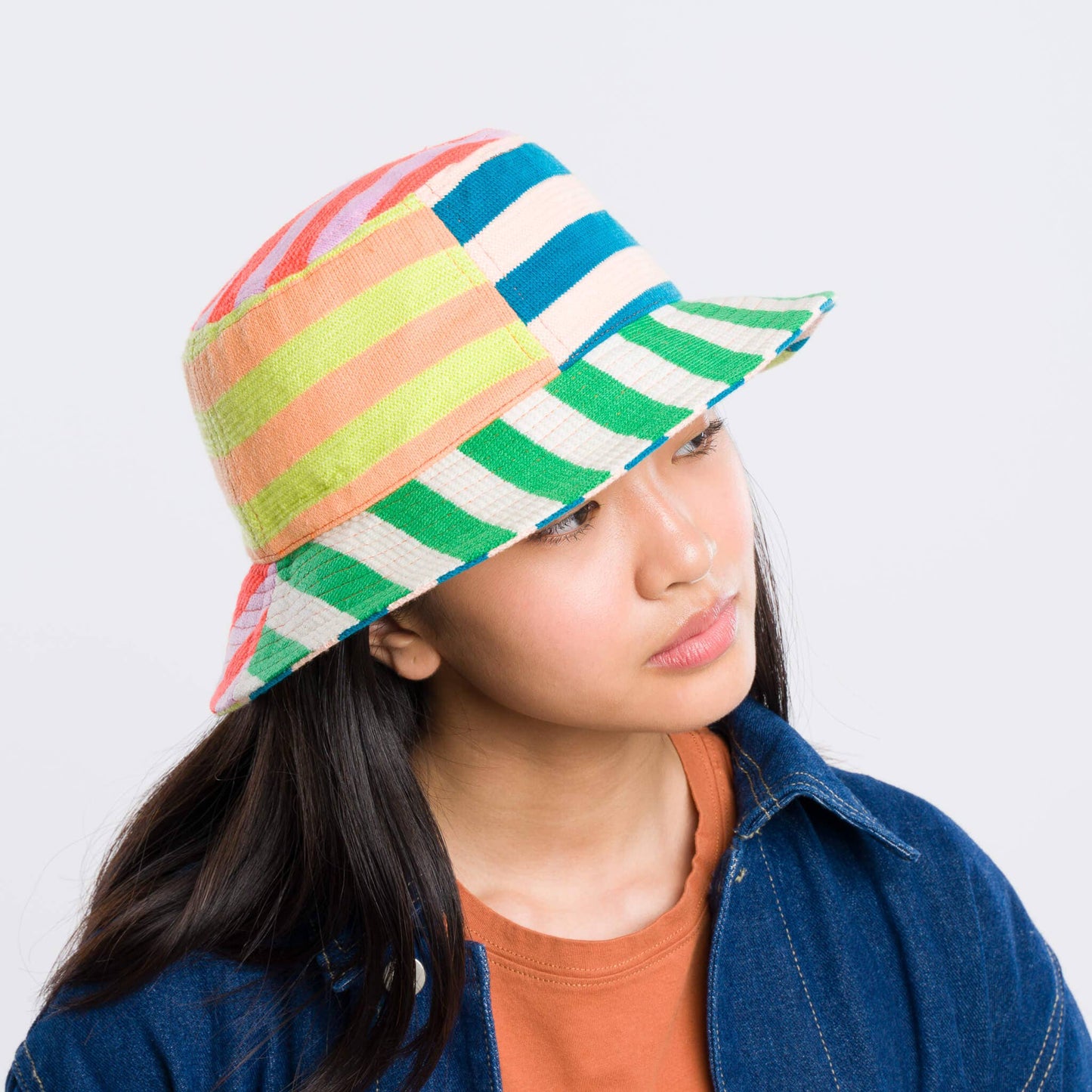 Super Stripe Bucket Hat: Peach Cobalt