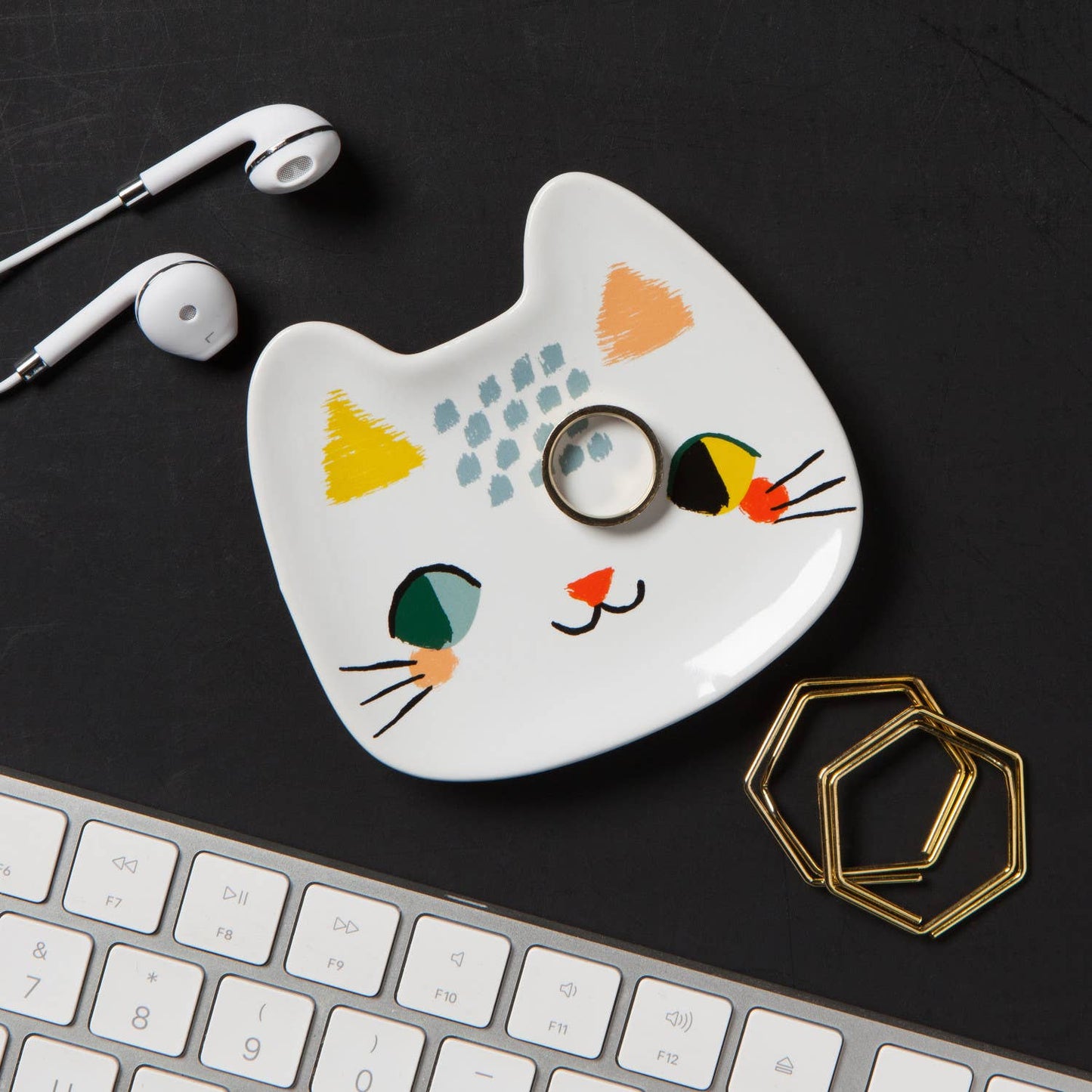 Danica Studio Meow Meow Cat Shaped Ceramic Trinket Tray