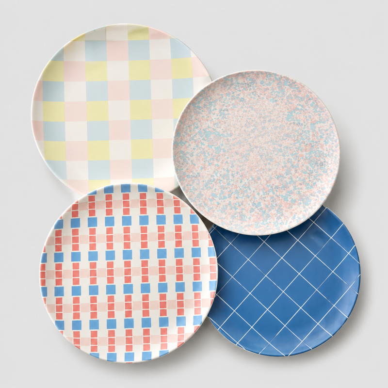 Checkered Snack Plate: Pink Green / F