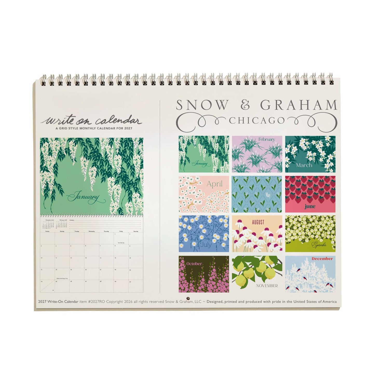 2027 Write-On Calendar | Grid style monthly calendar