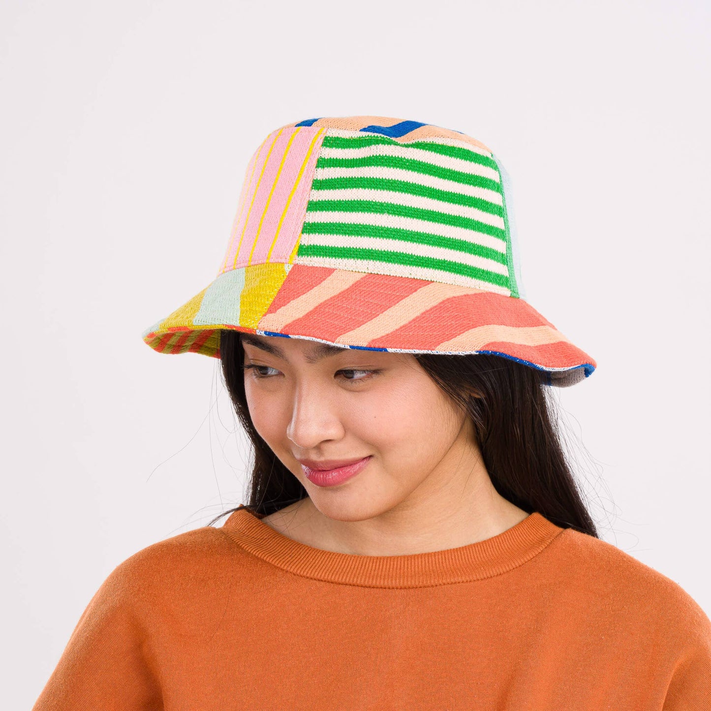 Patchwork Stripe Bucket Hat: Sport