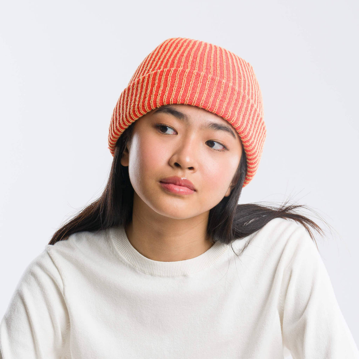 Simple Rib Knit Beanie: Golden Olive Navy