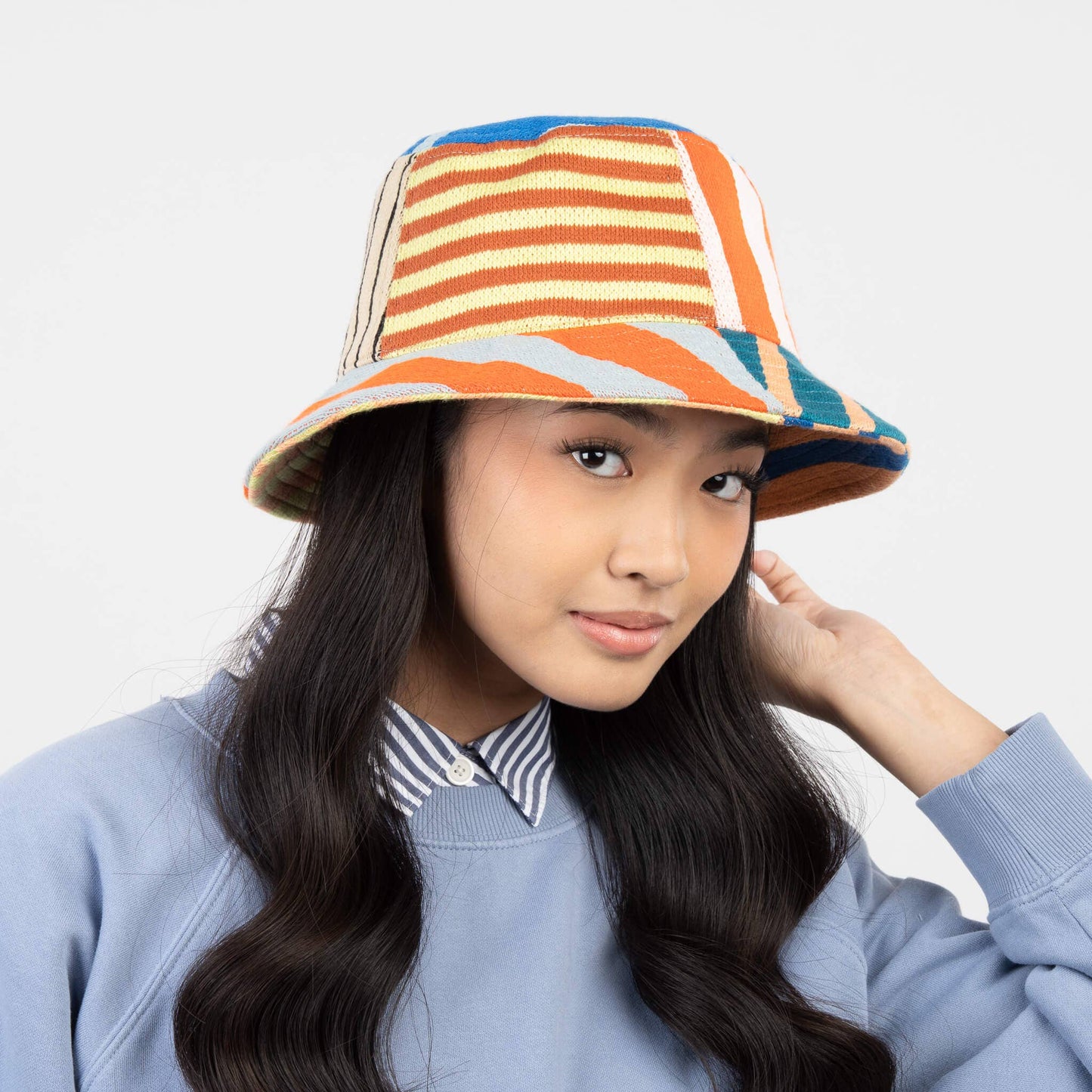 Patchwork Stripe Bucket Hat: Sport