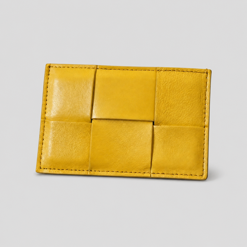 Faux Leather Woven Card Holder: Yellow / One Size