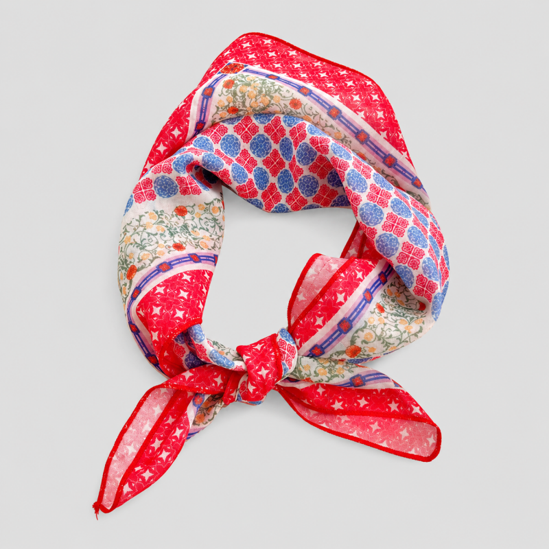 Red Tone Floral Square Scarf: Red Striped / One Size
