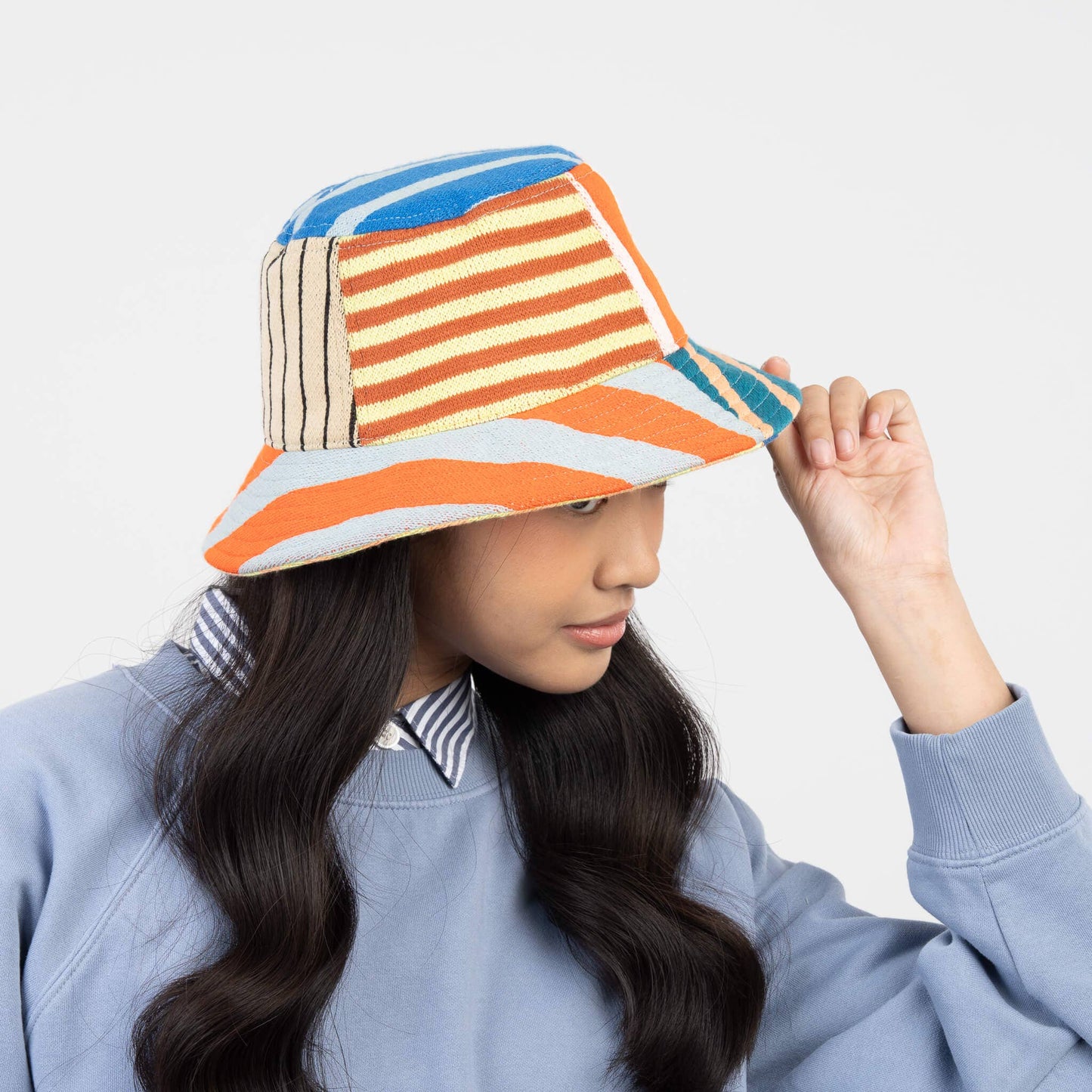 Patchwork Stripe Bucket Hat: Sport