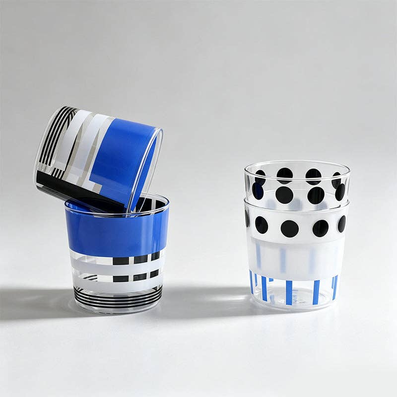 Retro Polka Dot Painted Cup: Blue Black / One Size