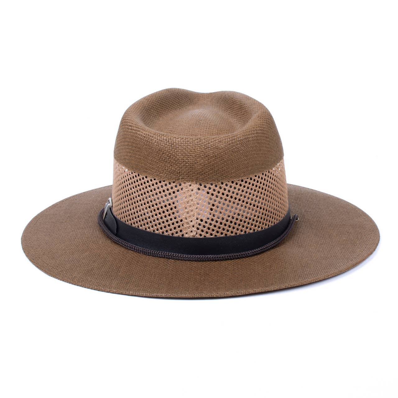 Men's S/S Leather Belt Banded Mesh Fashion Fedora Hat: Honey Gold / S/M