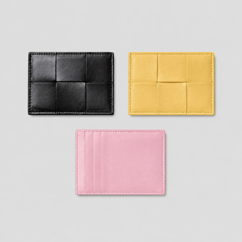 Faux Leather Woven Card Holder: Black / One Size