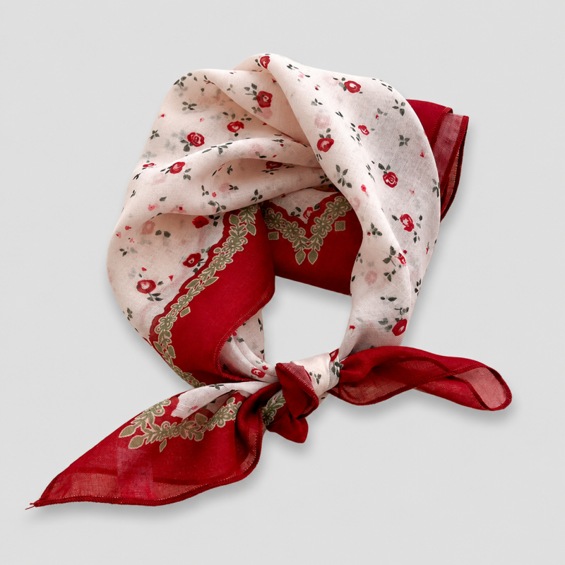 Red Tone Floral Square Scarf: Red Striped / One Size