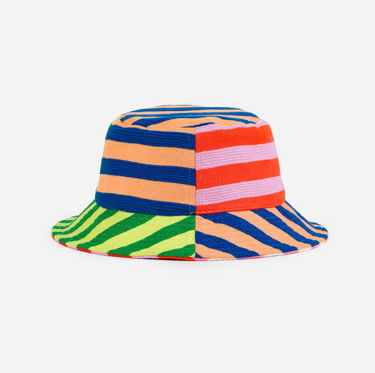 Super Stripe Bucket Hat: Peach Cobalt