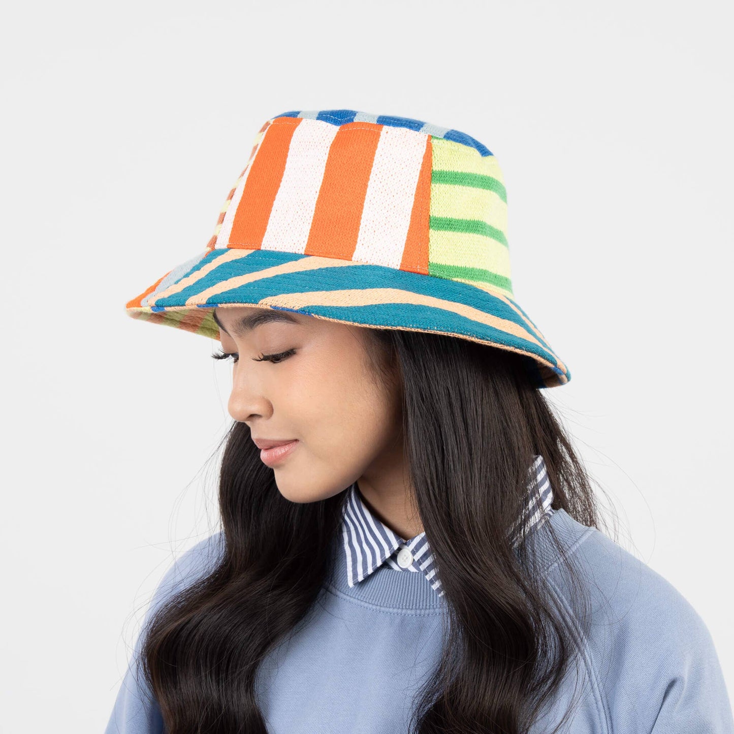 Patchwork Stripe Bucket Hat: Sport