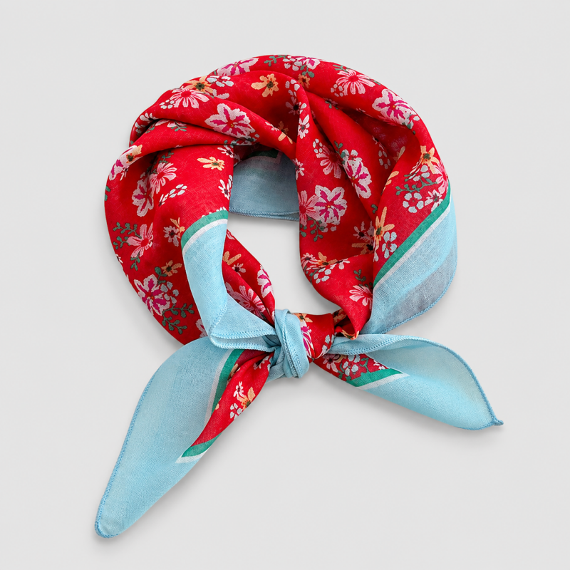 Red Tone Floral Square Scarf: Red Striped / One Size