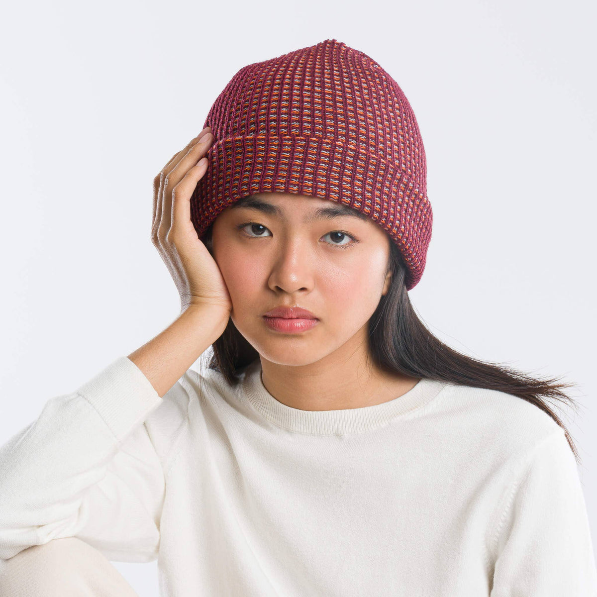 Simple Grid Knit Beanie: Fuchsia