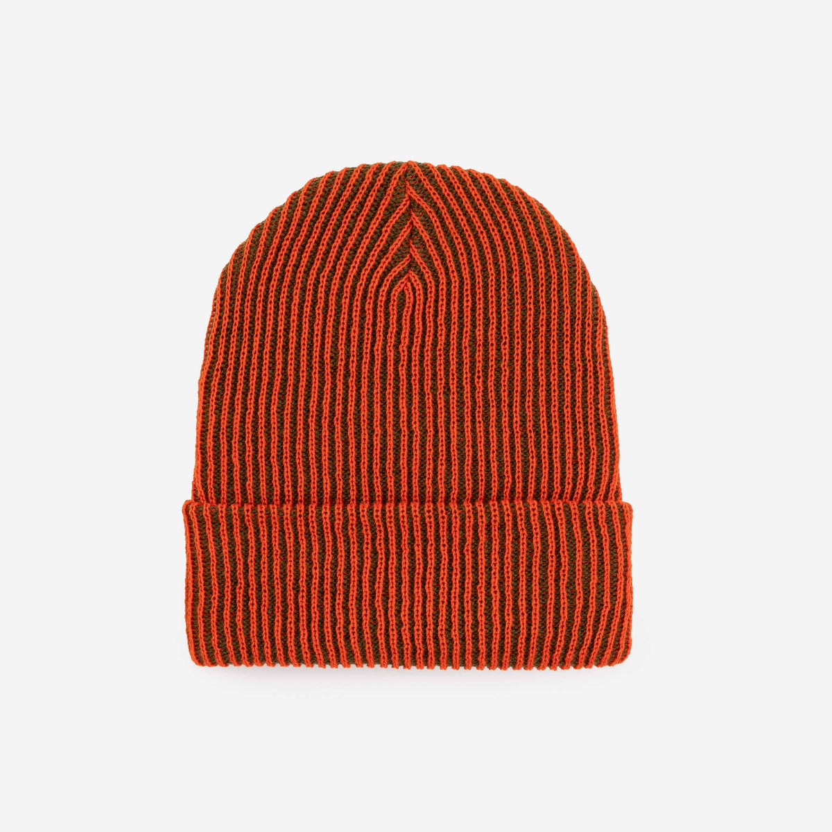 Simple Rib Knit Beanie: Golden Olive Navy