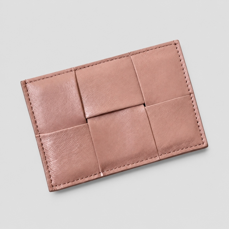 Faux Leather Woven Card Holder: Black / One Size