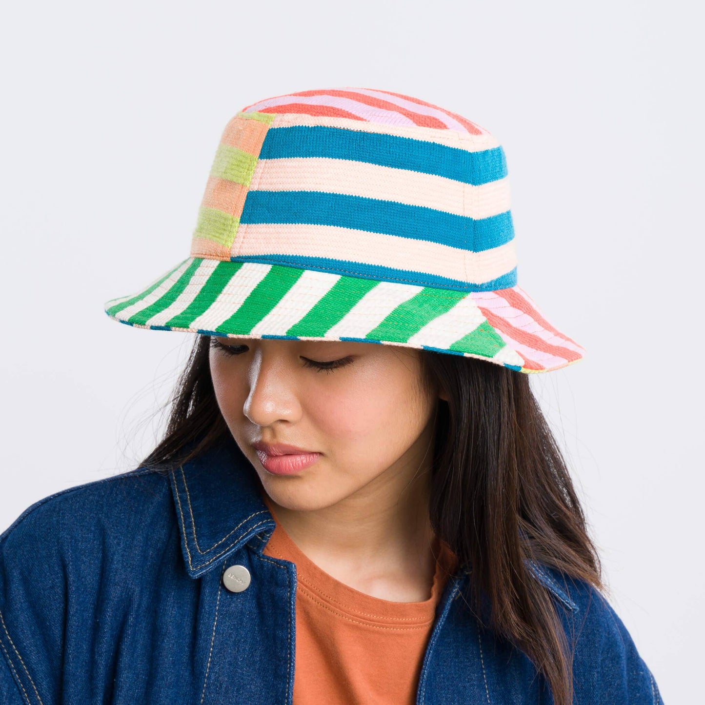 Super Stripe Bucket Hat: Peach Cobalt