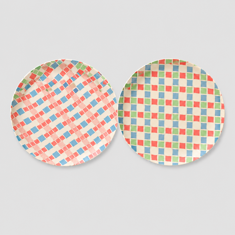 Gingham Dinner Plate: Blue Black / 25CM