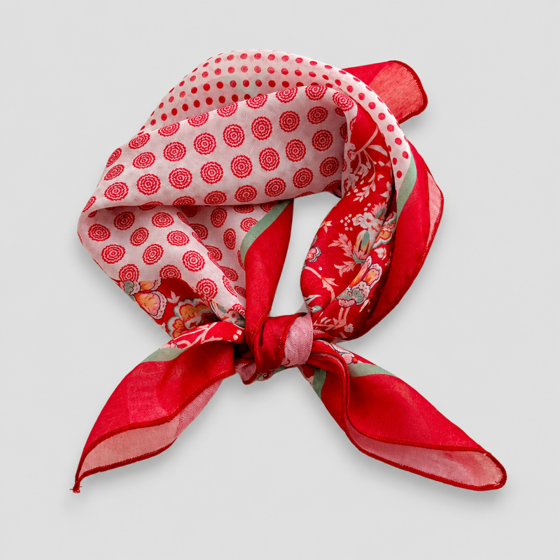 Red Tone Floral Square Scarf: Red Striped / One Size