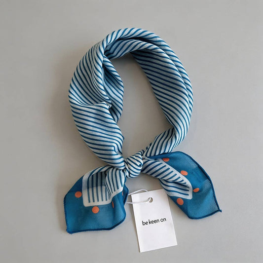 Vintage Boho Pink Floral Printed Square Scarf: Dark Blue Striped / One Size