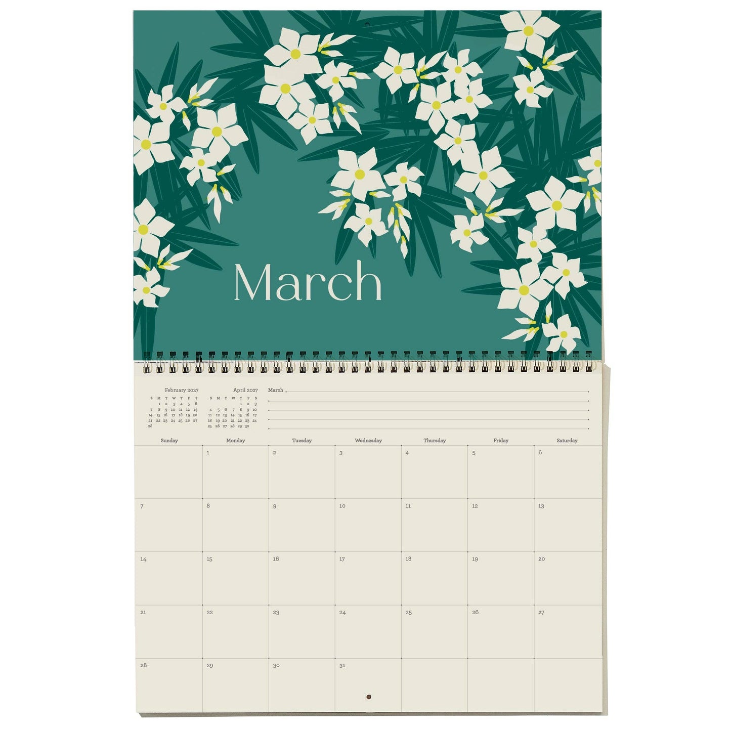 2027 Write-On Calendar | Grid style monthly calendar