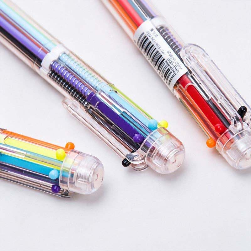 6-Color Retractable Multi Ink Ballpoint Pen: Colorful / OS