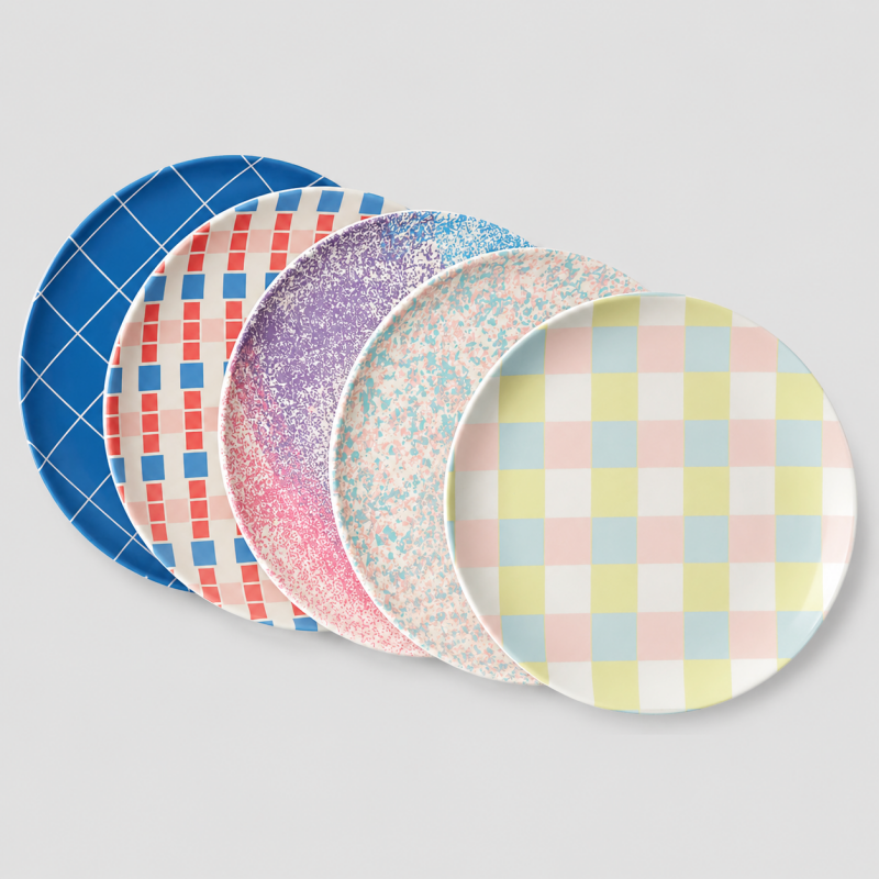 Checkered Snack Plate: Pink Green / F