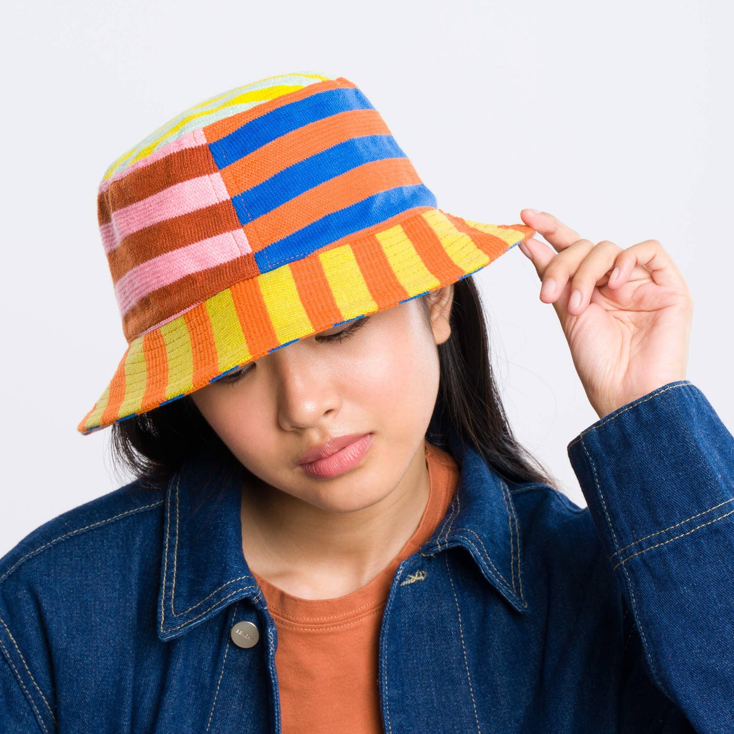 Super Stripe Bucket Hat: Peach Cobalt