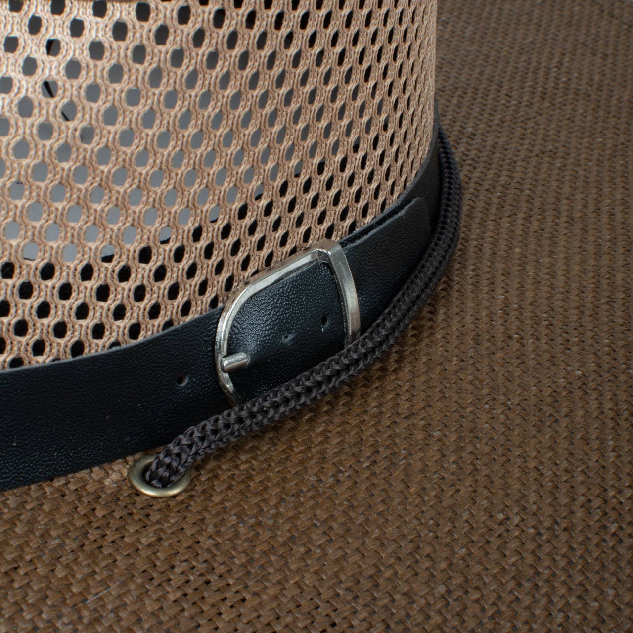 Men's S/S Leather Belt Banded Mesh Fashion Fedora Hat: Honey Gold / L/XL