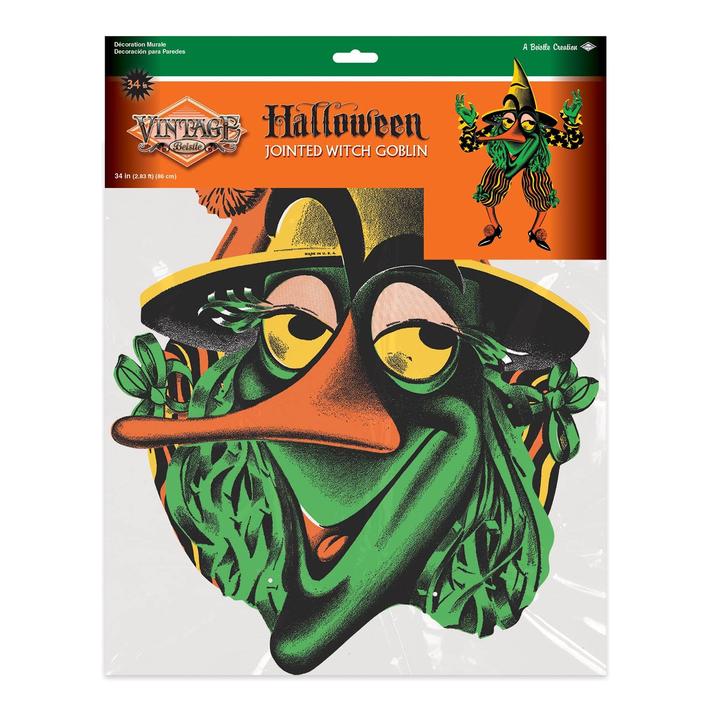 Vintage Halloween Jointed Witch Goblin 34"