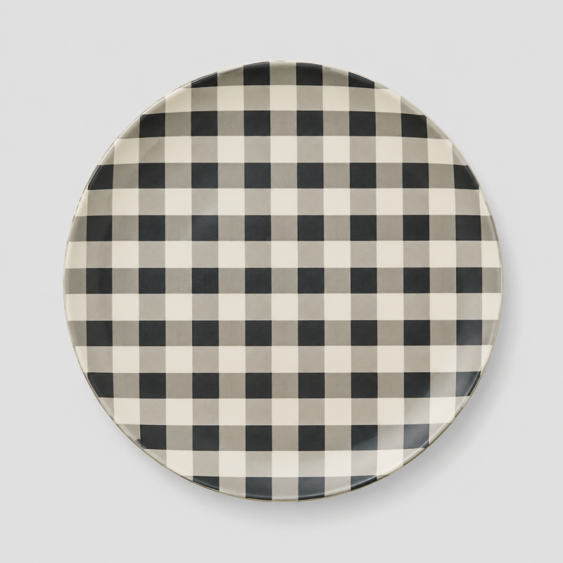 Gingham Dinner Plate: Orange White / 25CM