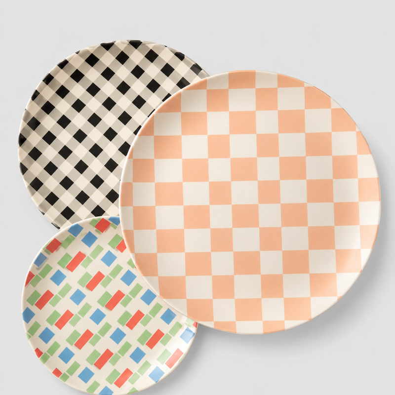 Gingham Dinner Plate: Blue Black / 25CM