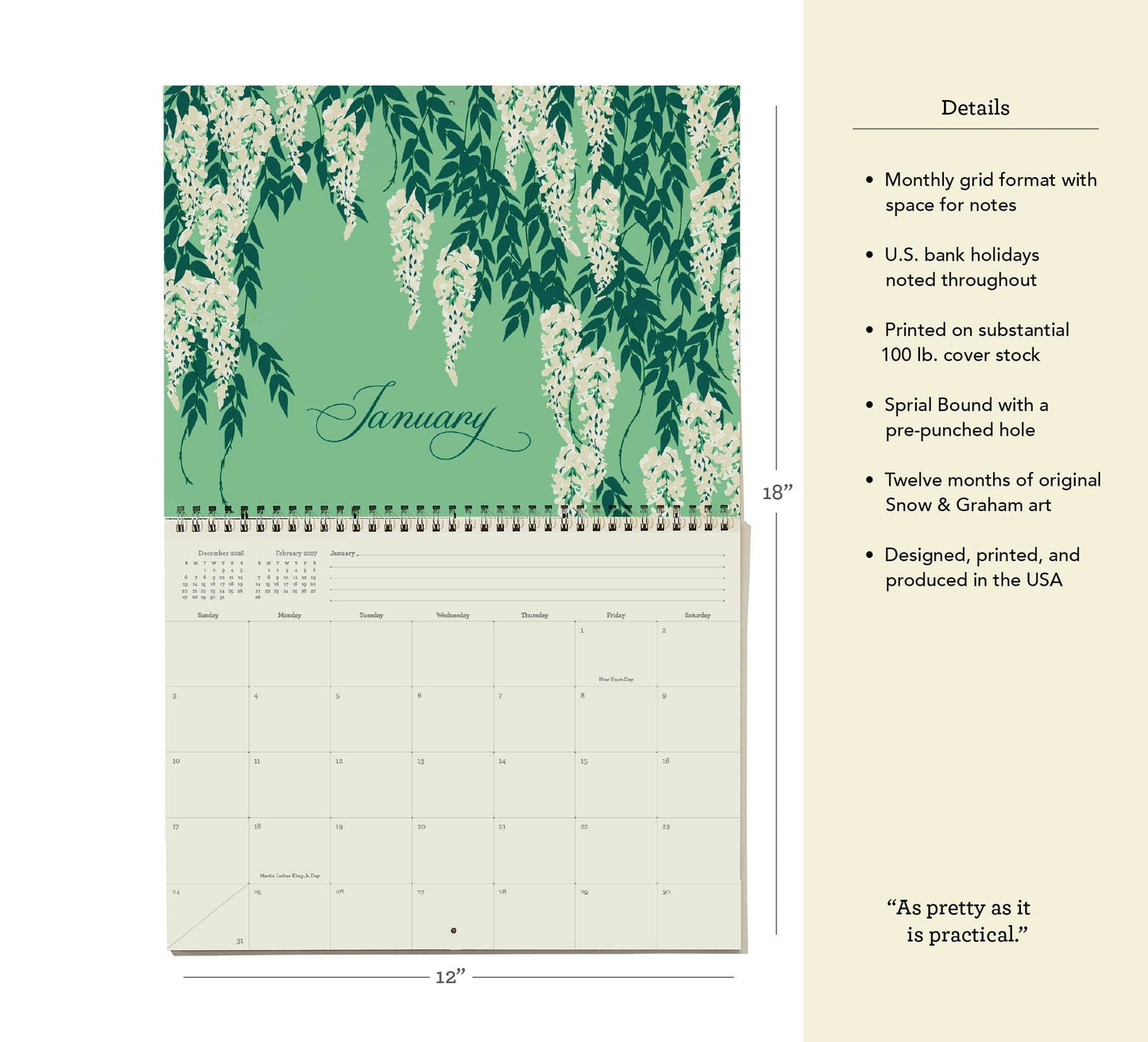2027 Write-On Calendar | Grid style monthly calendar
